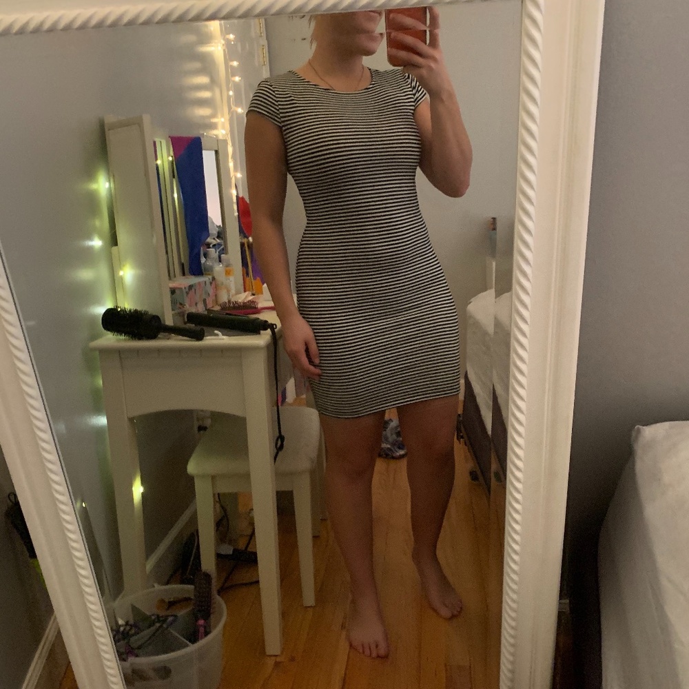 Black and white striped mini dress